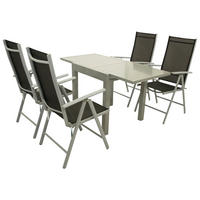 GARTEN-GARNITUR Sunderland - 5-teilige Garten-Essgruppe (4x Klappsessel mit Aluminiumgestell grau, Bespannung Textilene schwarz - Schwarz, Metall - TPFGarden