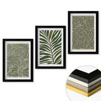 WANDBILDER 3er-Set - 20x30 cm Schwarzer Rahmen - Blattmuster wellenförmige Formen - Schwarz, Kunststoff (20/30cm) - ArtPrintCave
