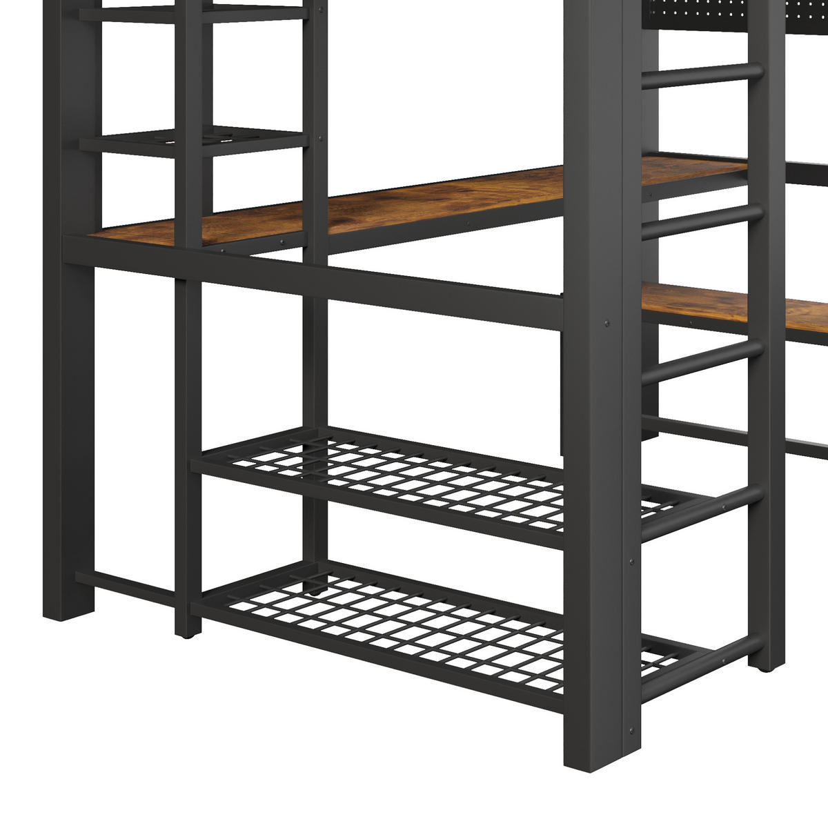 HOCHBETT 140/200 cm aus Metall mit LED-Beleuchtung, Schreibtisch und Stauraum - Schwarz, Metall (140/200cm) - Flora Grace