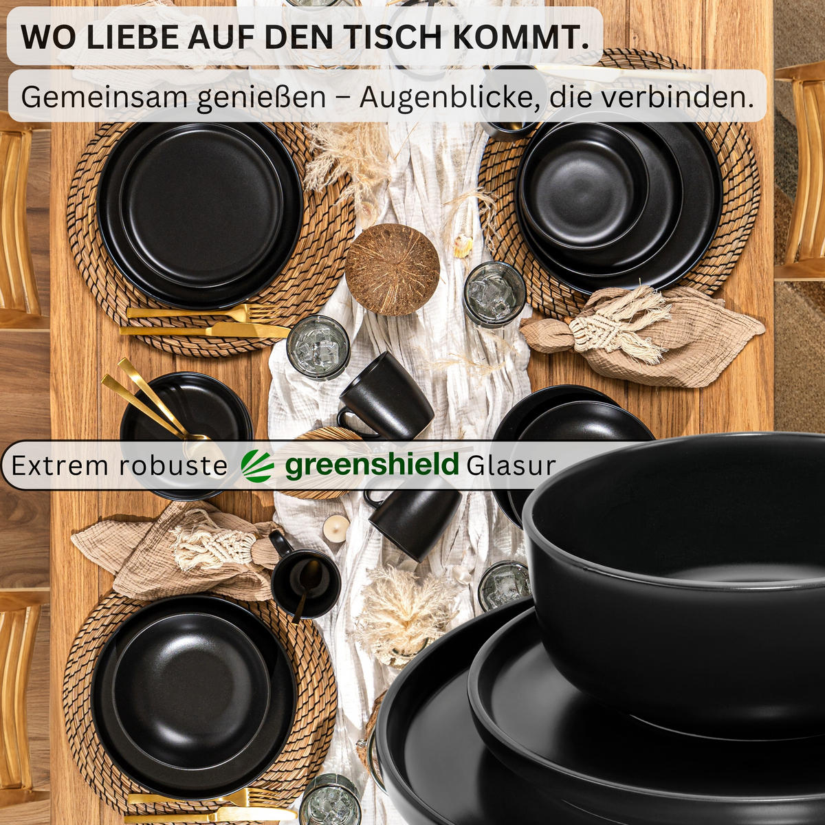 TAFELSERVICE MADEIRA- 18 teilig aus Steingut - Schwarz, Keramik (27/6/27cm) - Sänger