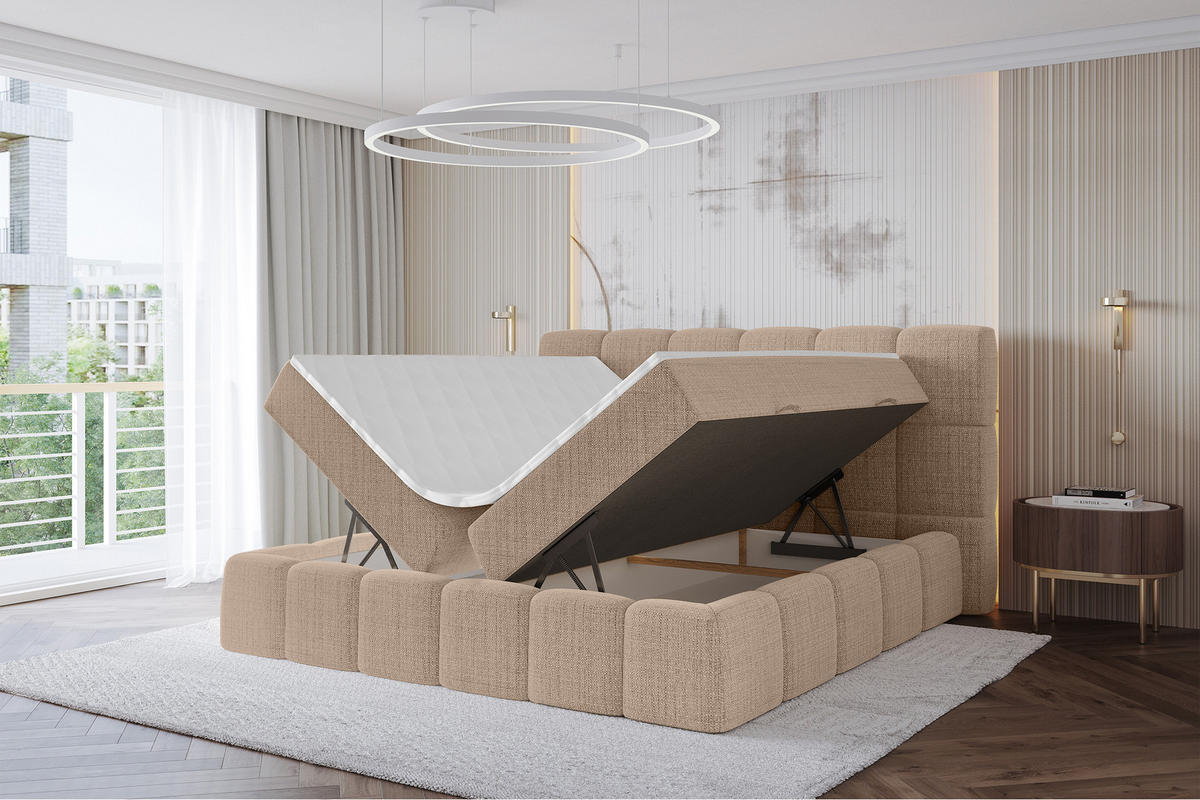 BOXBETT - AURI-H3 - 180x200 Dunkelbeige Aragon - Sandfarben, Holzwerkstoff (180/200cm) - ALTDECOR