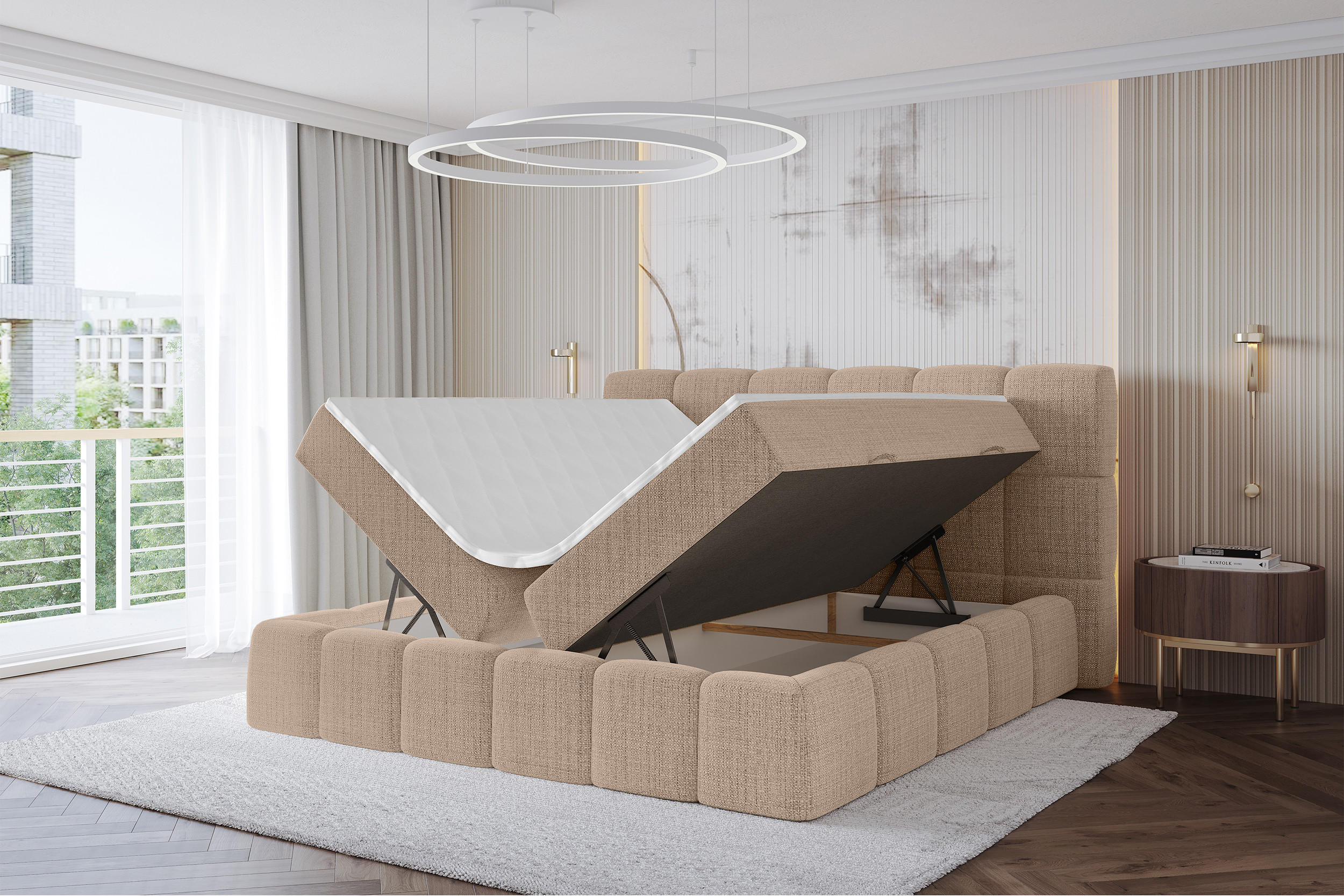 Thumbnail - Altdecor Boxbett, Sand, Holzwerkstoff, H3, Höhe ca. 20 cm, 200x200 cm, Schlafzimmer, Betten, Boxspringbetten