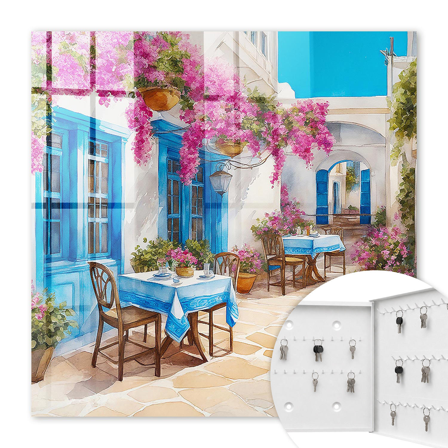 SCHLÜSSELBOX Weiß 30x30 cm – Türöffnung nach rechts - Blumenallee - Blau, Metall (30/30/5cm) - TULUP