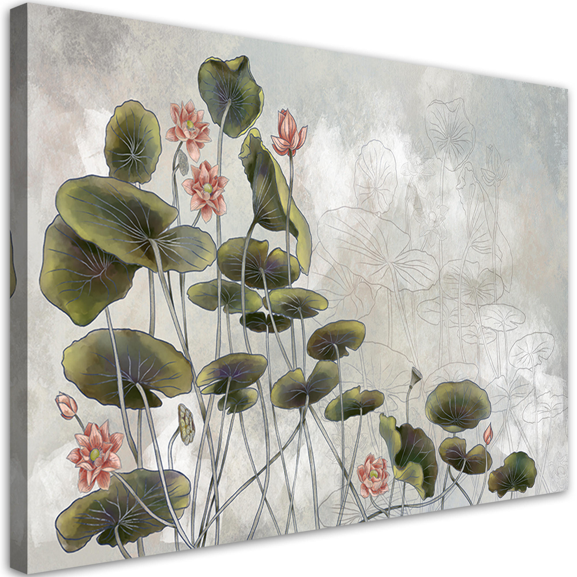 WANDBILD rote wasserlilie - Grün, Textil (60/40cm) - Feeby