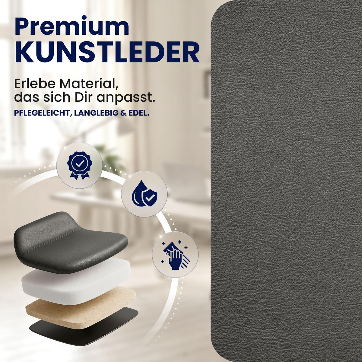 CHEFSESSEL Lederlook Antik-Grau - Schwarz/Grau, Textil/Metall (75/121/65cm) - CLP