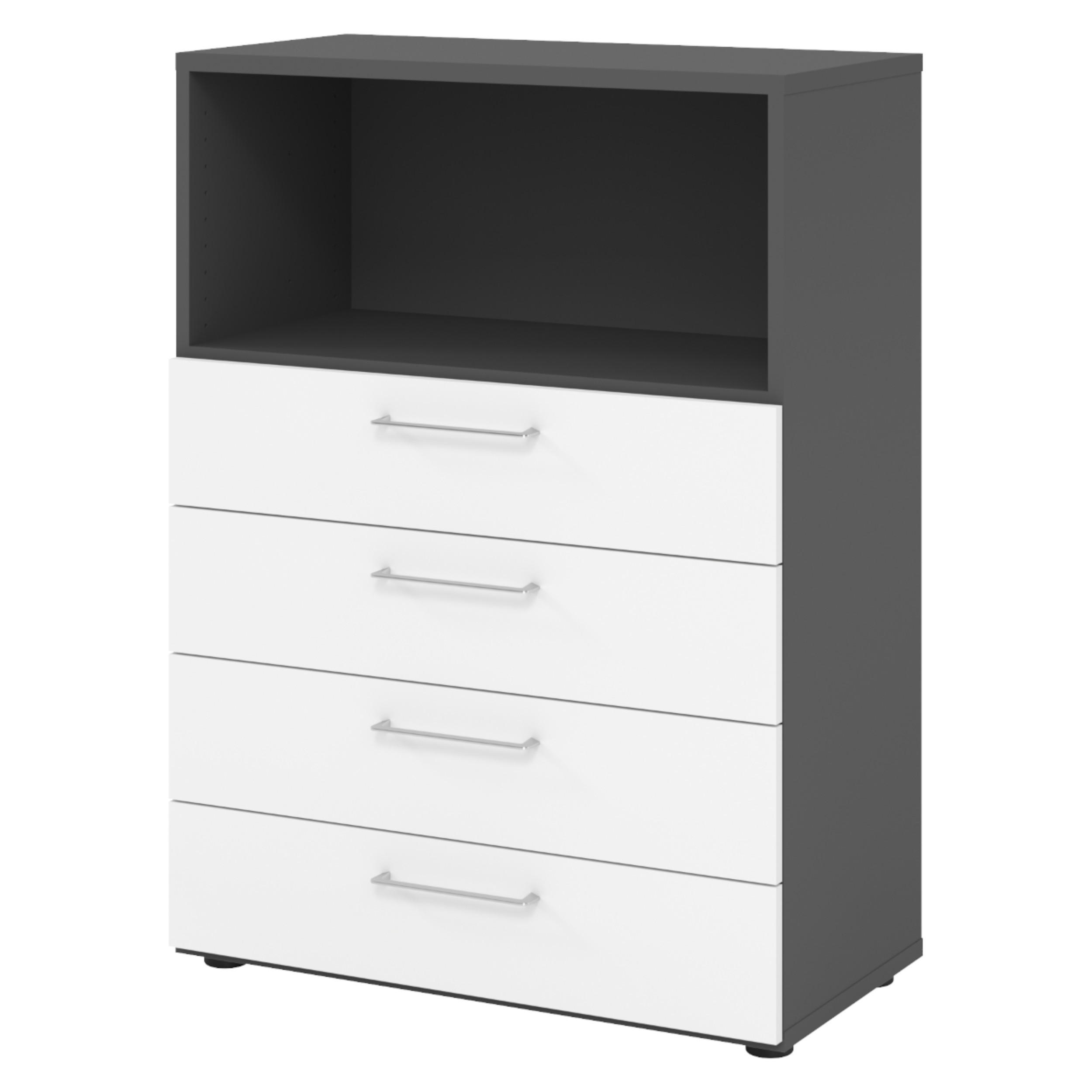 SCHUBLADENSCHRANK - 4 Schübe 42/80/110 cm in Graphitfarben/Weiß - Graphitfarben/Weiß, Holzwerkstoff (80/110/42cm) - bümö