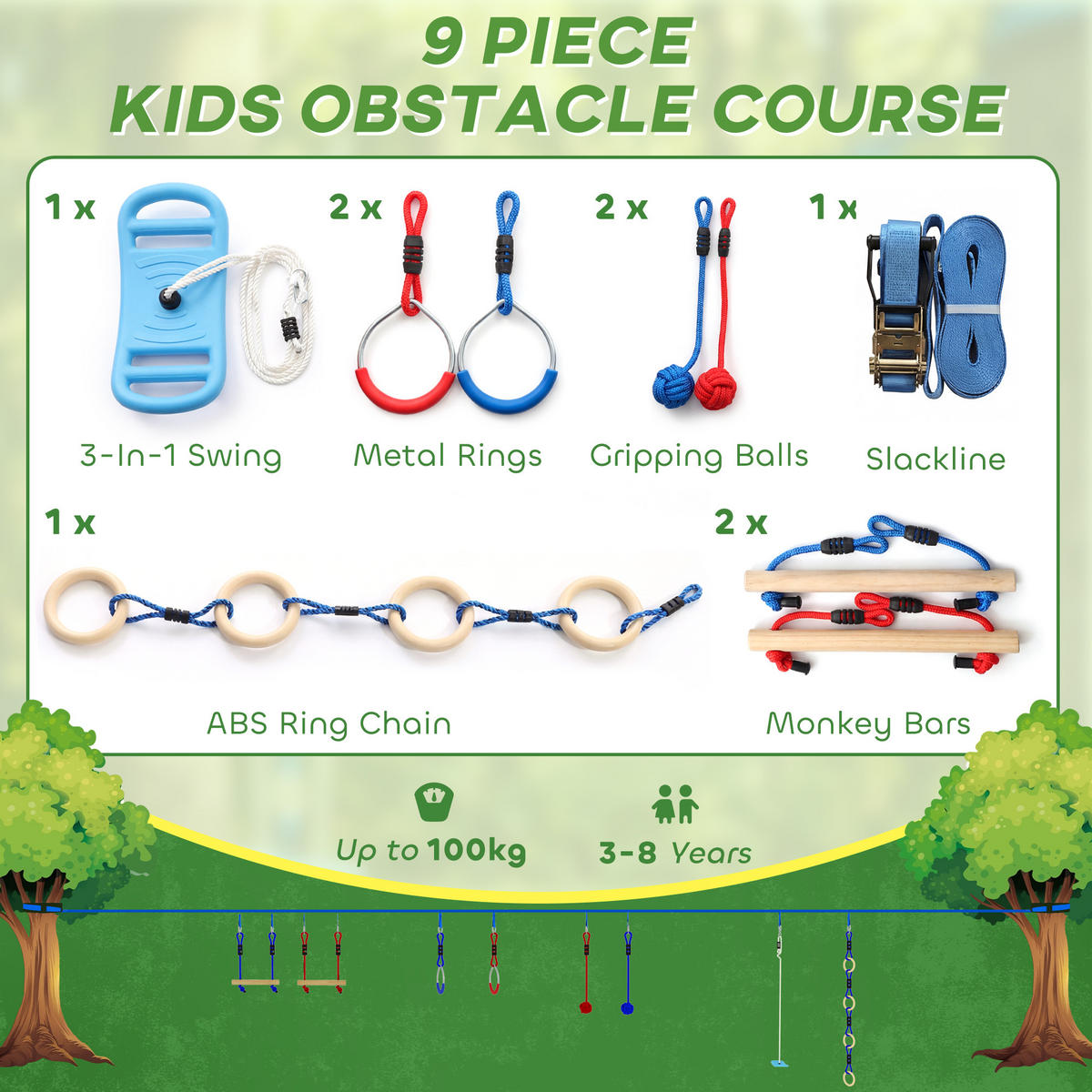 NINJA-WARRIOR 9er Set Kunststoff Holz Mehrfarbig - Multicolor, Kunststoff (5/1000cm) - AIYAPLAY