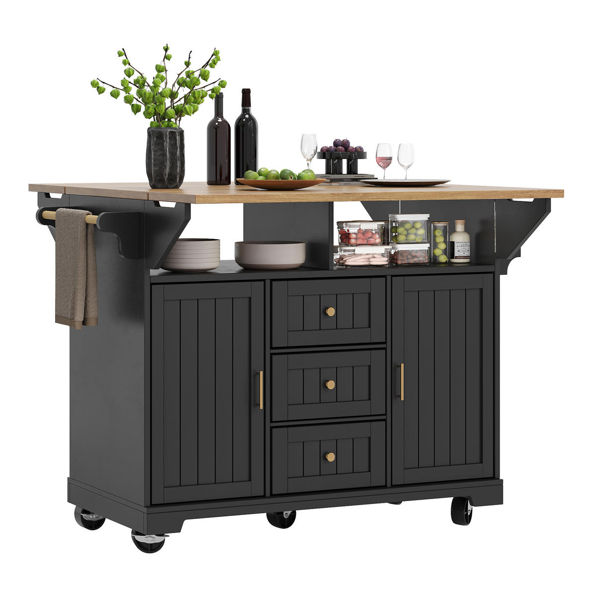 KÜCHENINSEL klappbar 120 x 40/80 x 95 cm Schwarz - Schwarz, Metall (40/95/120cm) - Beauniv