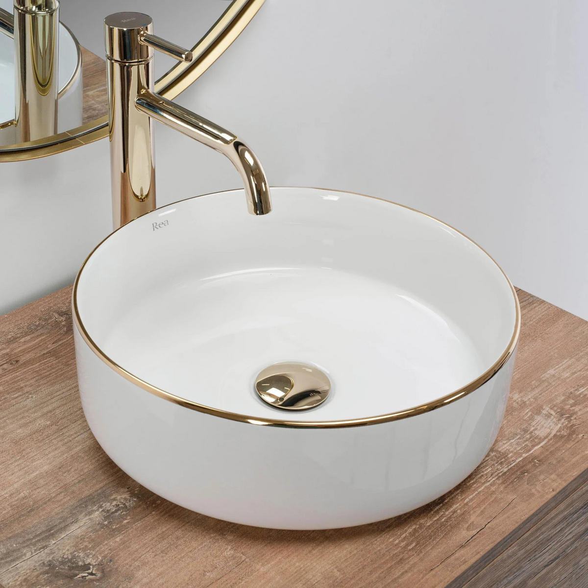 AUFSATZWASCHBECKEN Rea Sami Gold Edge - Weiß, Keramik (36/11.5/36cm) - REA