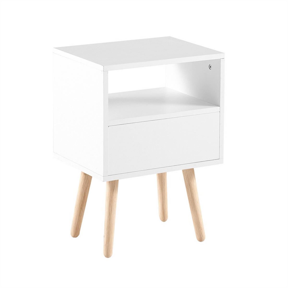 NACHTTISCH - 1 Schublade aus Rattan - mit Massivholzbeinen & goldener Griff - Weiß und Natur - Weiß, Holzwerkstoff (40/56/30cm) - DELFA