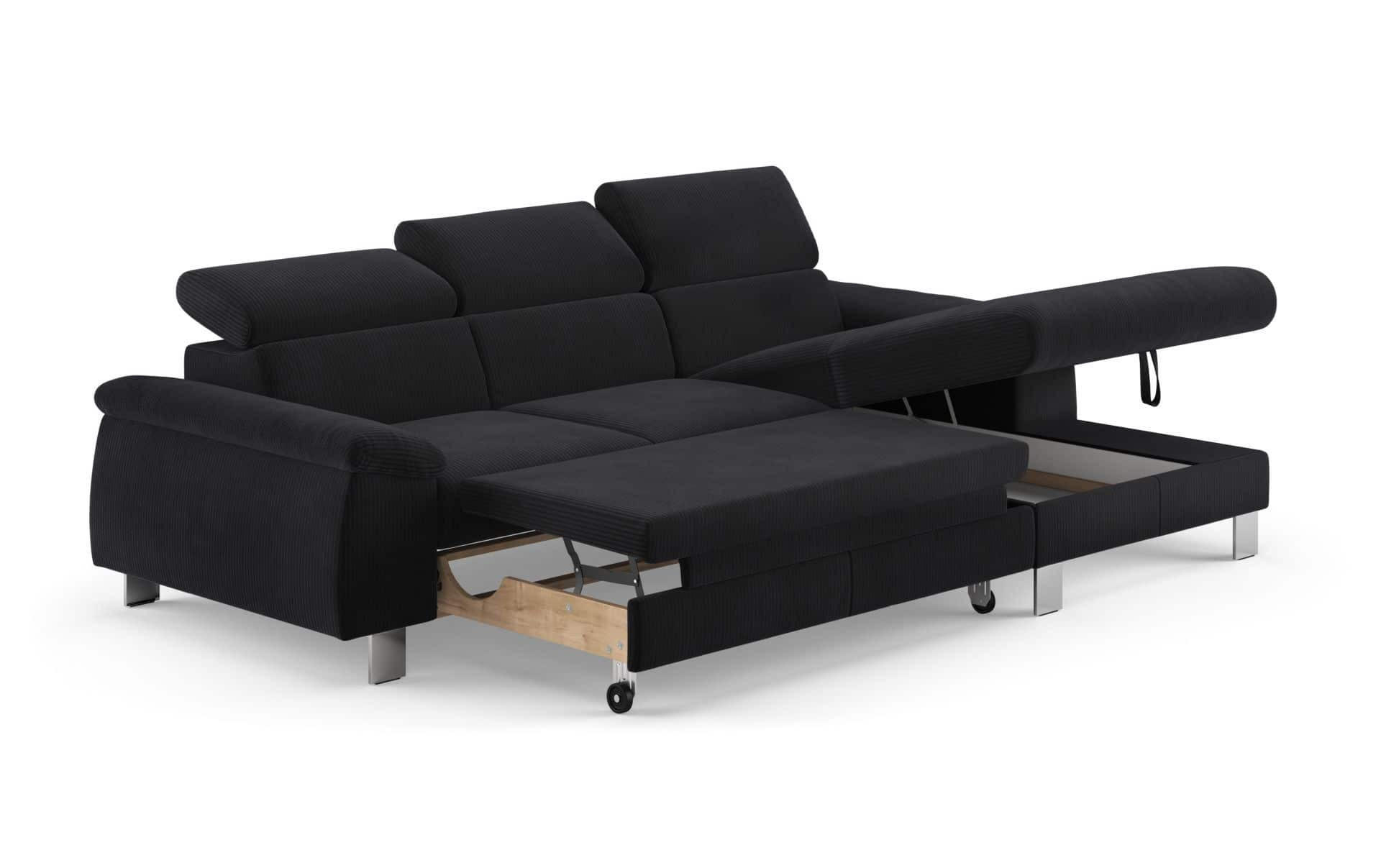 ECKSCHLAFSOFA mit Bettkasten – Cord-Stoff - Chromfarben/Anthrazit, Holz/Textil (166/244cm) - Cotta