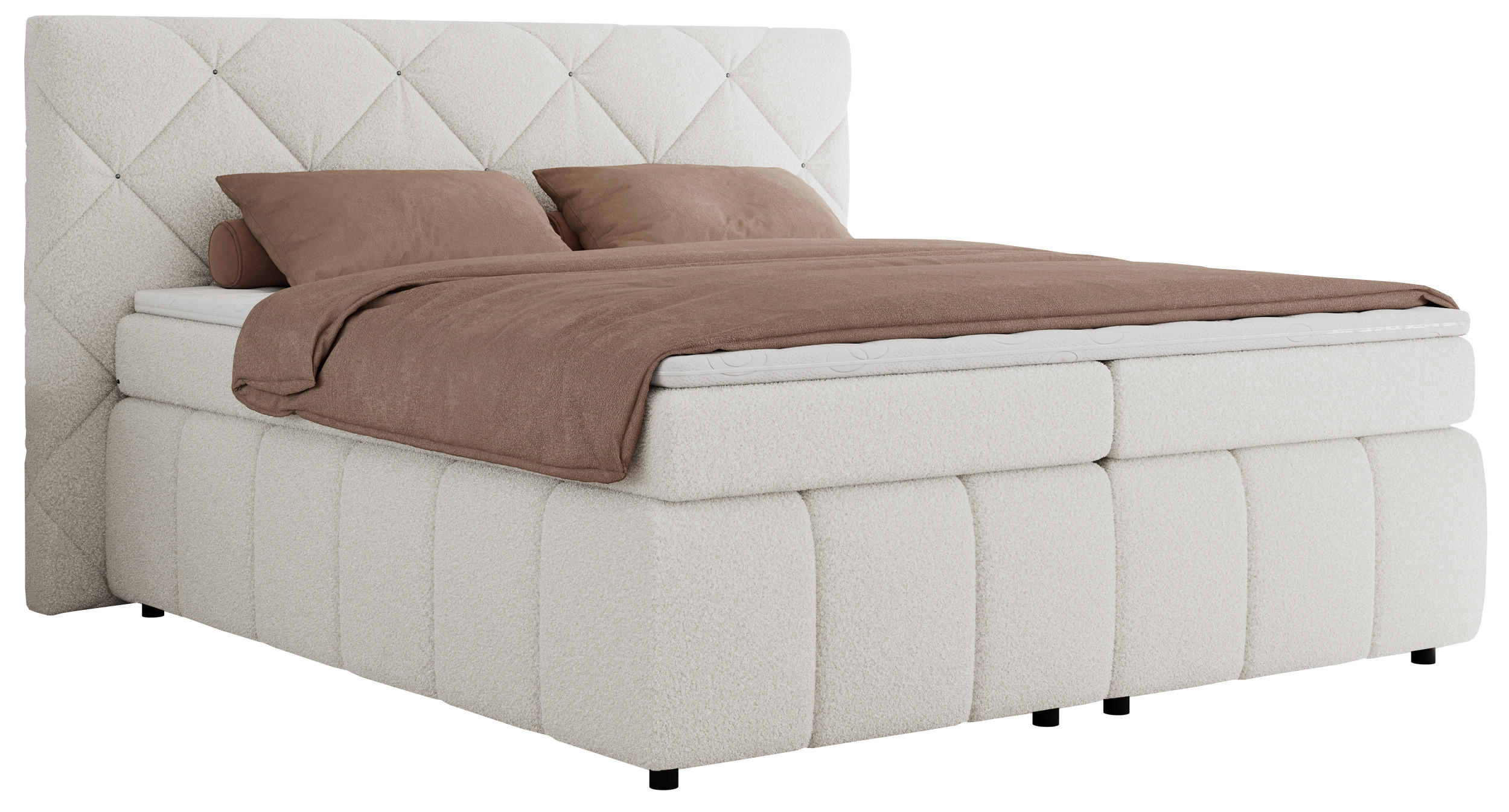 BOXBETT RITA 140/200 - Weiß Boucle - H3 - Weiß, Holz/Textil (140/200cm)