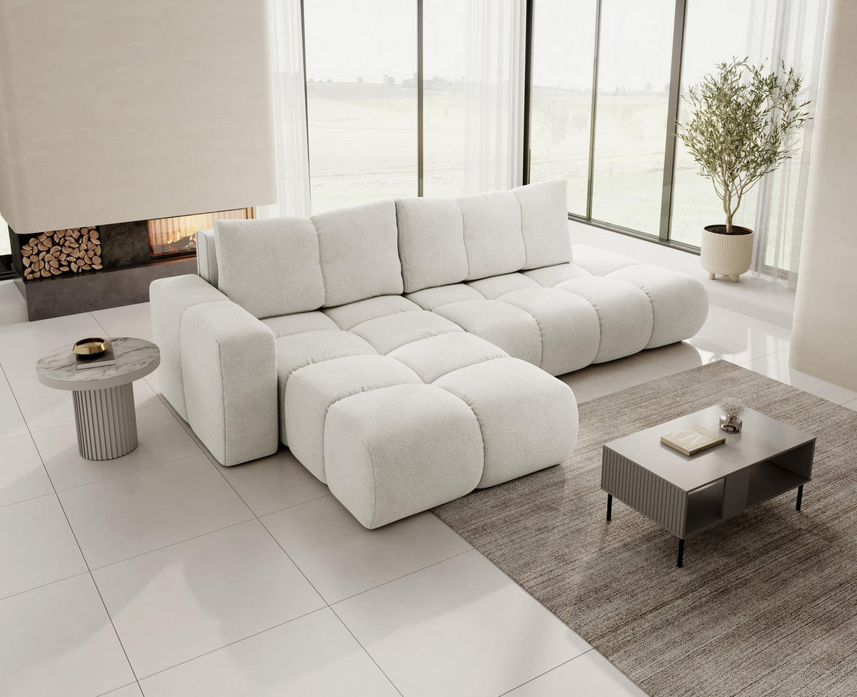 ECKSOFA DUCA L-S Creme Chenille mit Schlaffunktion - Creme, Holz (266.5/266.5cm) - MASSENO