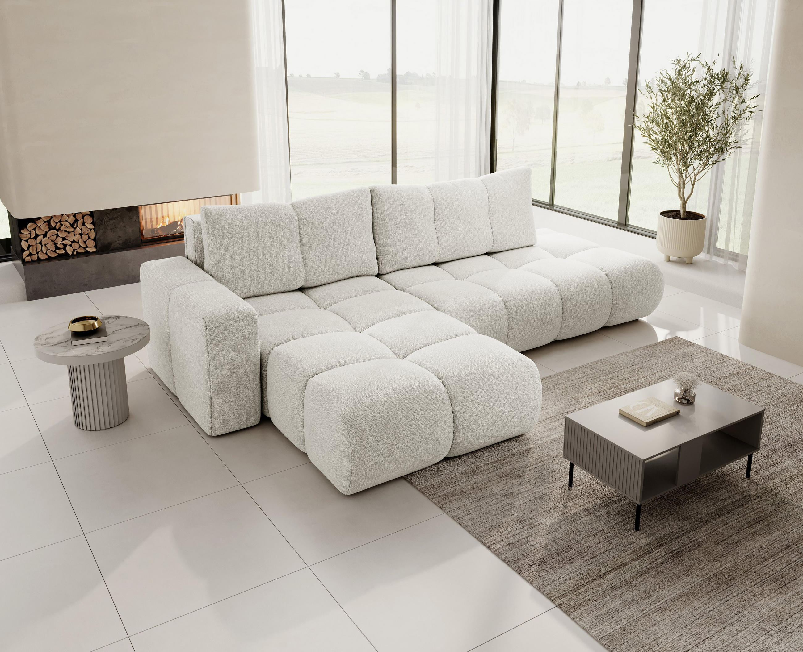 Thumbnail - Masseno Ecksofa, Creme, Holz, 5-Sitzer, L-Form,L-Form, 266.5x266.5 cm, Wohnzimmer, Sofas & Couches, Wohnlandschaften, Ec...