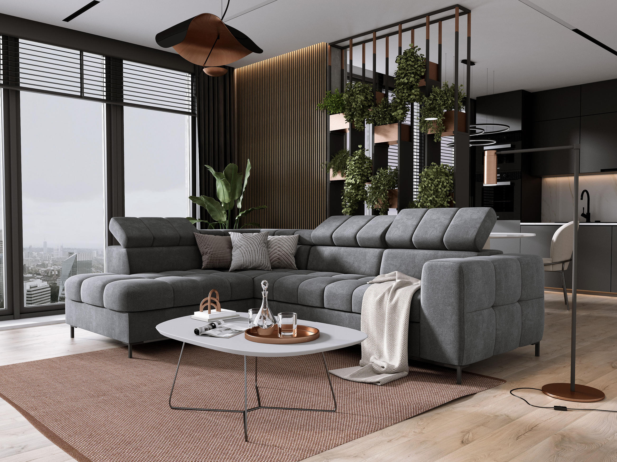 ECKSOFA PABLOS 279x201cm, Schlaffunktion, Stauraum, hellgrau, links - Hellgrau, Holz/Textil (201/279cm) - DomoHome