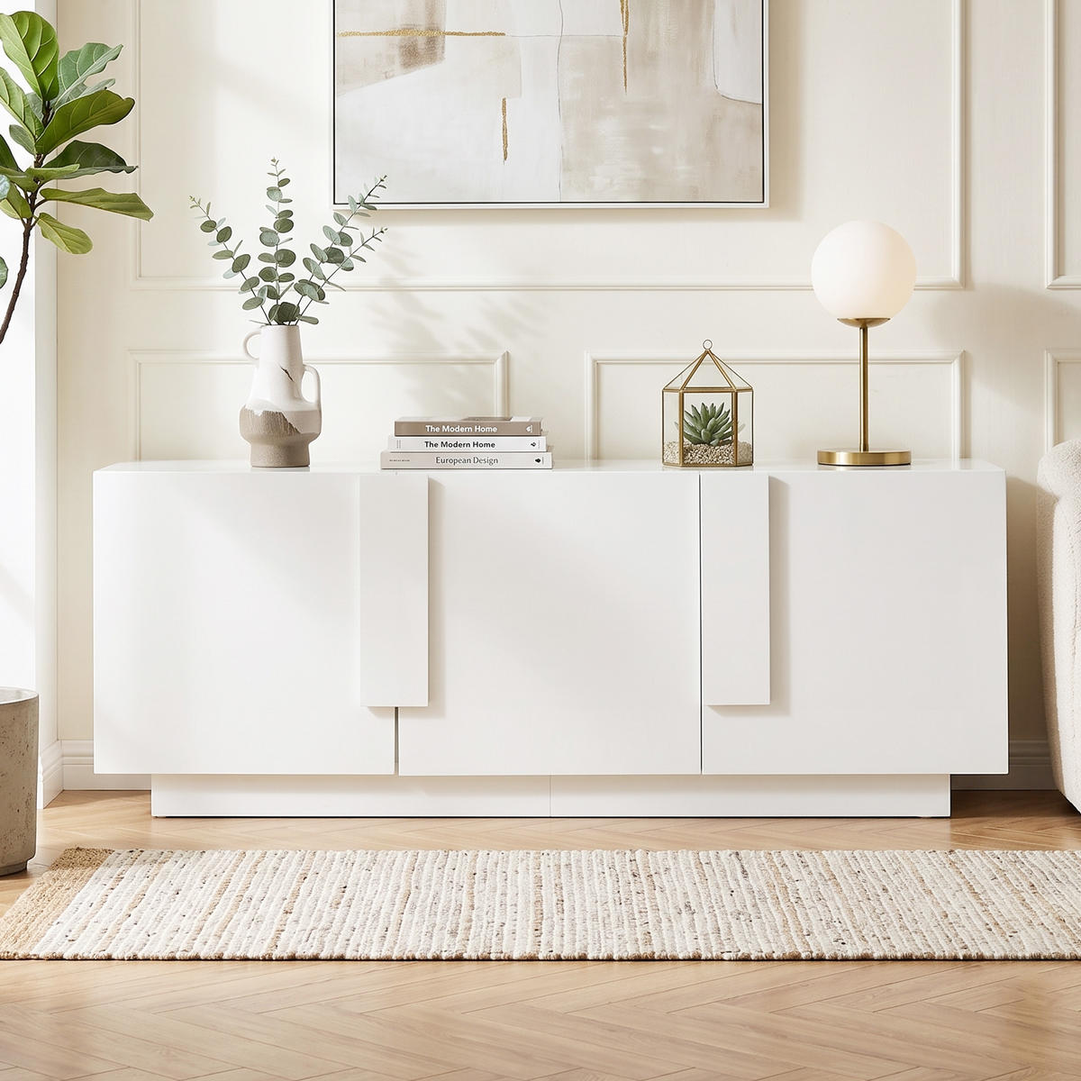 BUFET 160cm Alb Lucios – Comodă cu 3 uși și 6 compartimente - alb, compozit lemnos (35/60/160cm) - Urban Meuble