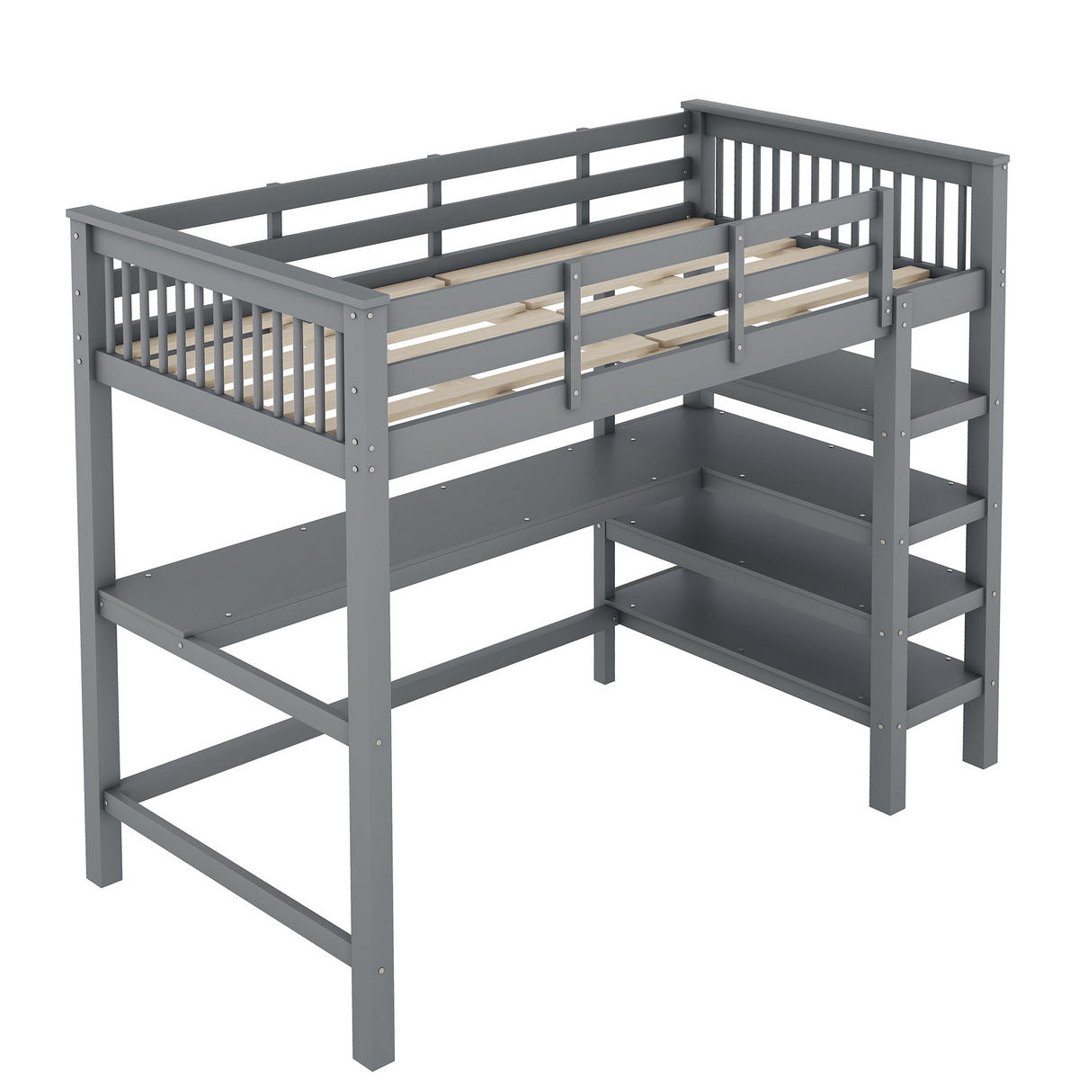 HOCHBETT 90/200 cm Grau mit Schreibtisch und Ablagefächern - Grau, Holzwerkstoff (90/200cm) - Flora Grace