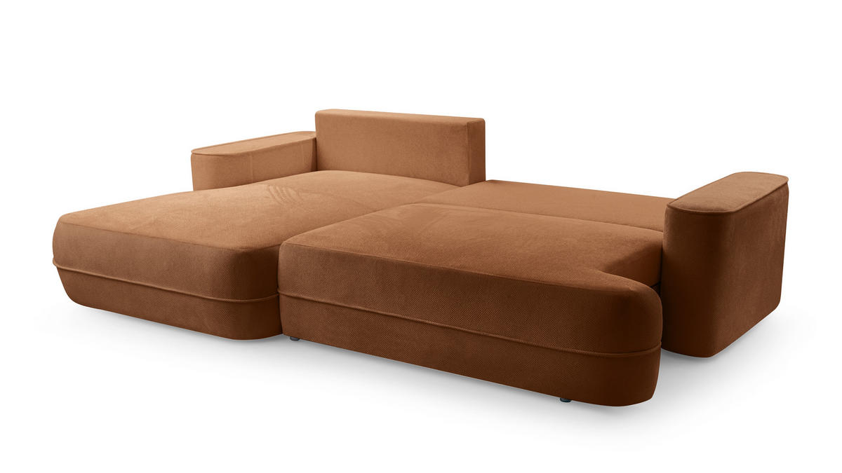 ECKCOUCH L Form Peoni Kupferfarbe 267/168/87 cm mit Schlaffunktion L - Dunkelorange/Schwarz, Kunststoff/Textil (168/267cm) - AX Living
