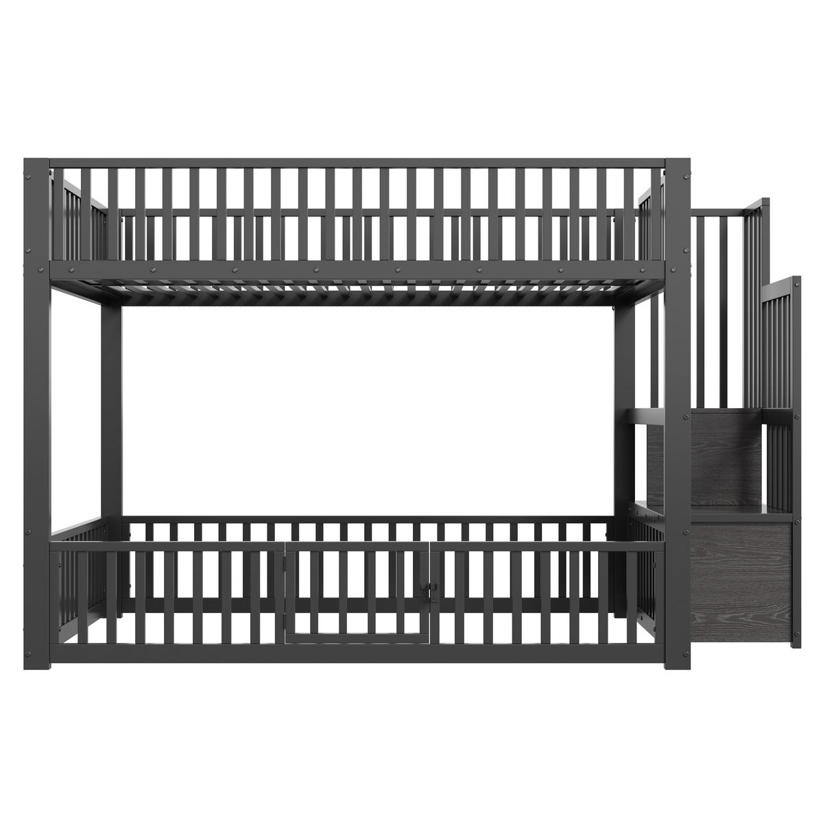 ETAGENBETT 140/200 cm Schwarz mit Stauraumleiter und LED - Schwarz, Metall (140/200cm) - Oxeza