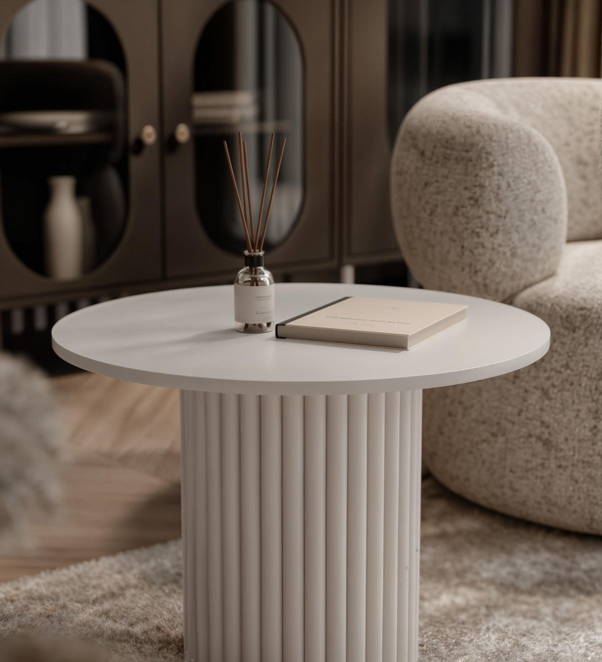 COUCHTISCH BARNEY mit geriffeltem Sockel, kaschmir - Kaschmir, Holzwerkstoff/Metall (60/60/38cm) - Idohome
