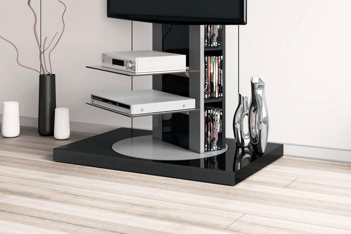 TV RACK rechteckig Schwarz Hochglanz Glas 90/125/59 cm - Schwarz Hochglanz, Holzwerkstoff (90/125/59cm) - designimpex