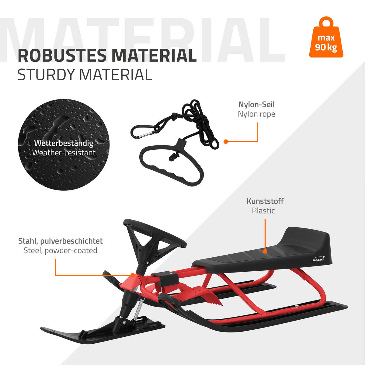 LENKSCHLITTEN Schwarz/Rot - Rot, Metall (50/119cm) - Hauki