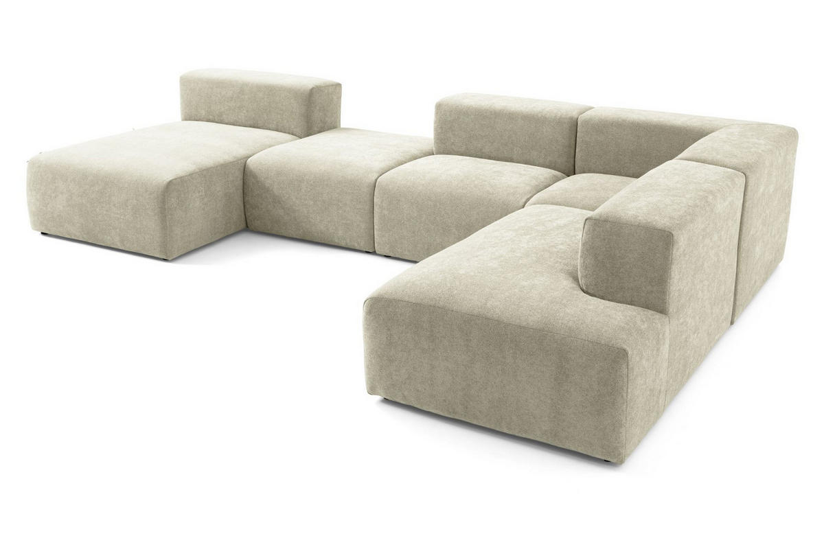 5-SITZER modulares Wohnlandschaft U XXL HEAVEN SET 6 Rechts, Breite 375 cm Webstoff Olivgrün - Schwarz/Olivgrün, Holz/Kunststoff (245/73/375cm) - Muffo