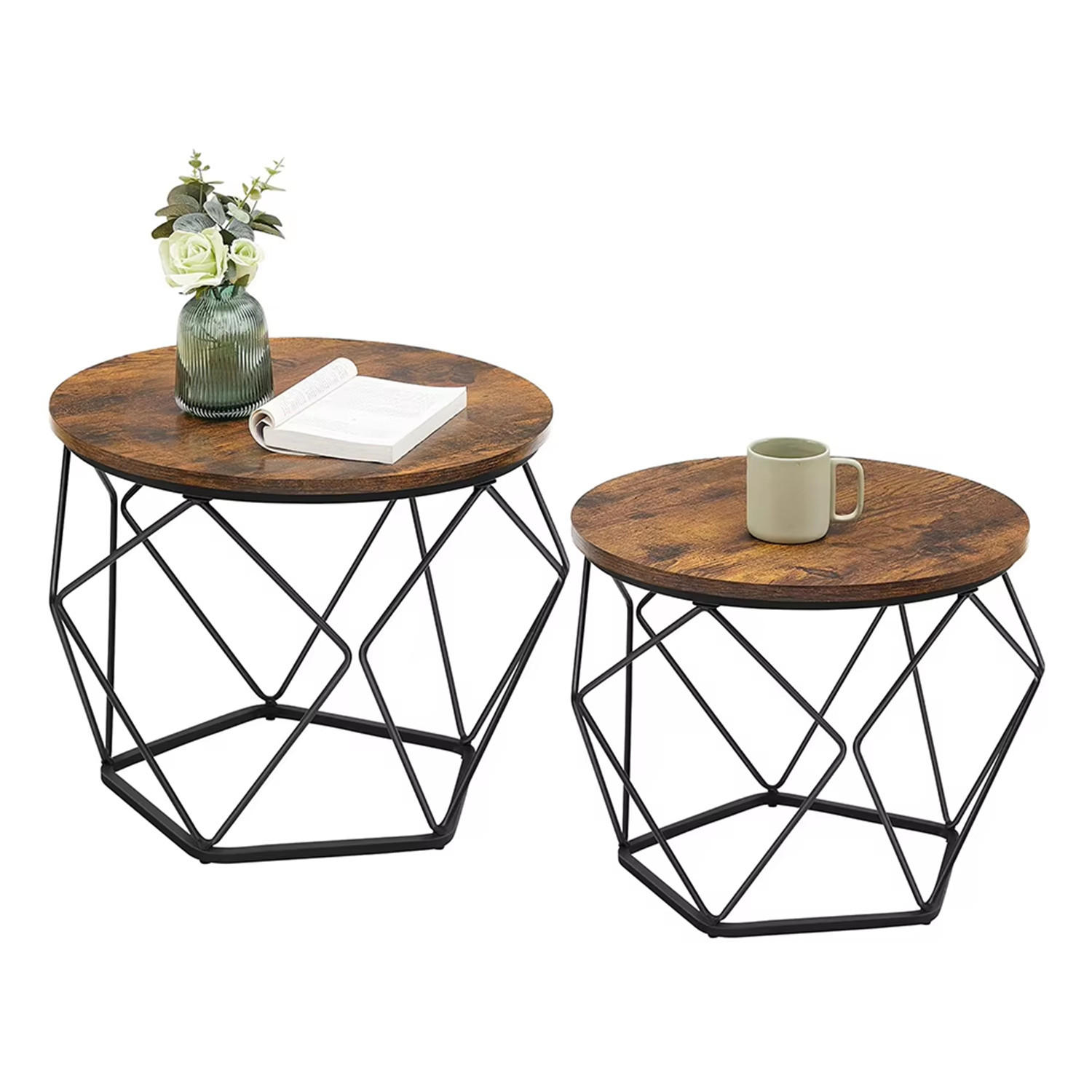 COUCHTISCH 2er Set 50cm 40cm Beistelltische - Braun, Holz (50/50/40cm) - Kaket