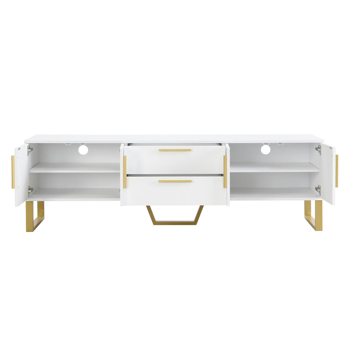 TV-SCHRANK 170/40/53,5 cm weiß MDF mit goldenen Griffen und Füßen, 4 Türen mit Schnitzereien - Weiß, Holzwerkstoff (170/53.5/40cm) - OKWISH