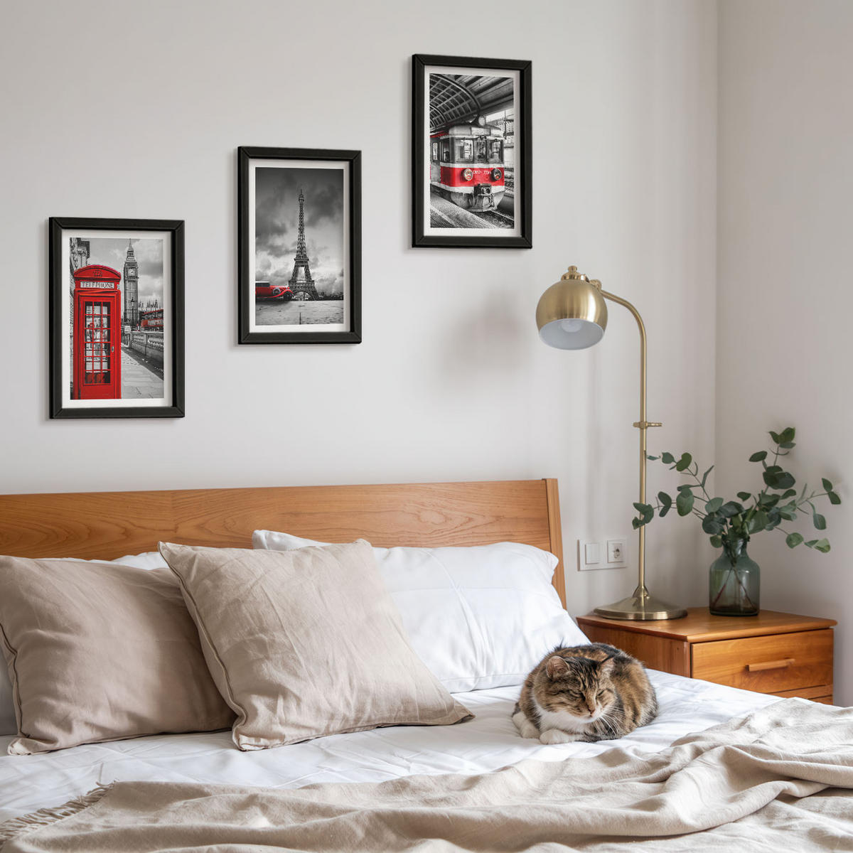 WANDBILDER 3er-Set - 20x30 cm Schwarzer Rahmen - Ikonen London Paris Verkehr - Schwarz, Kunststoff (20/30cm) - ArtPrintCave