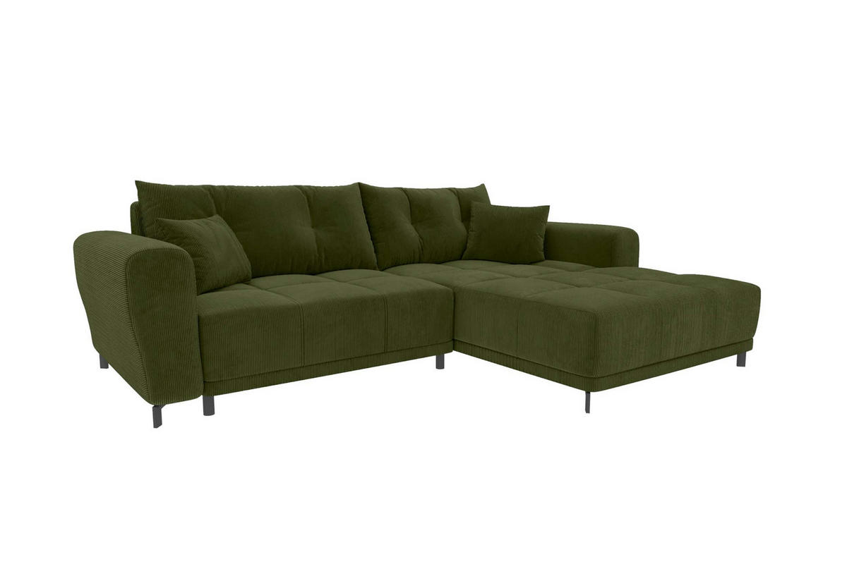 ECKSOFA Massimo Cordstoff Olivgrün inkl. Schlaffunktion Rechts - Schwarz/Olivgrün, Textil/Metall (246/177cm) - 99rooms