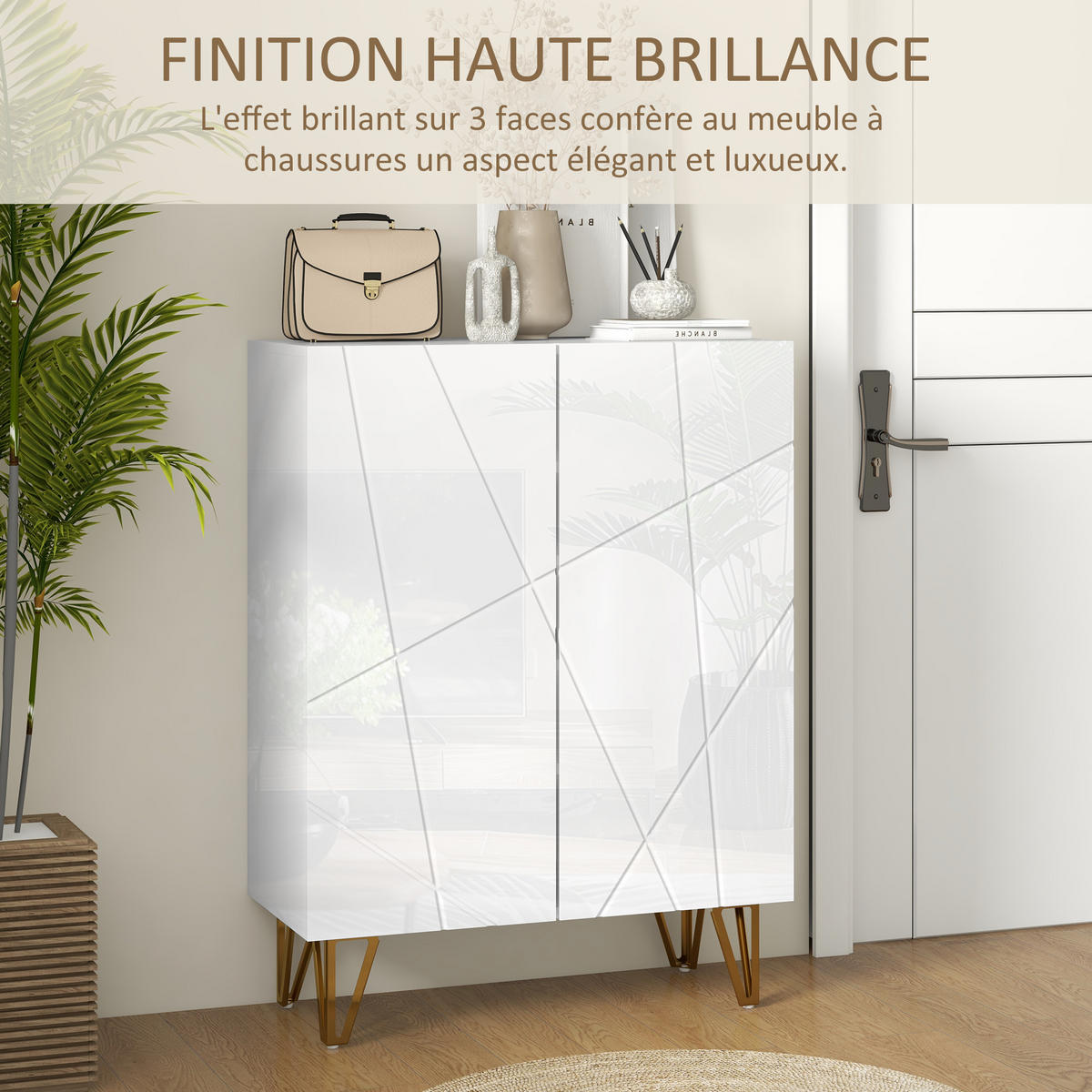 SCHUHSCHRANK DE-15016 2 Türen mit verstellbaren Böden Weiß Hochglanz - Weiß Hochglanz, Holzwerkstoff (72/95/31.5cm) - ComfortXL