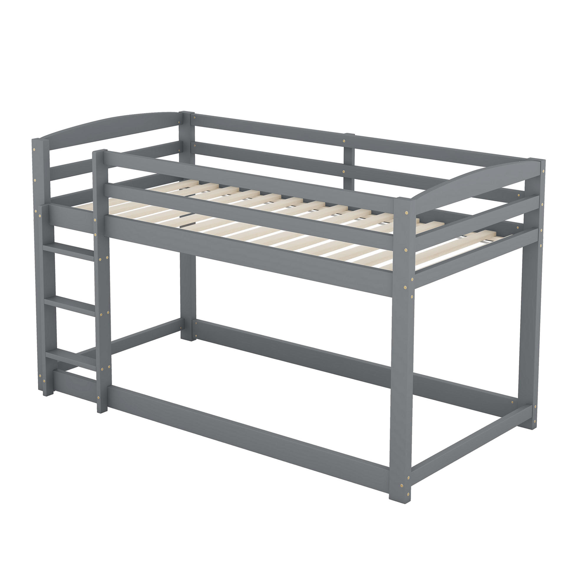 ETAGENBETT 90/200 cm mit niedriger Bauweise und Sicherheitsgeländer aus Kiefer massiv, Natur - Grau, Holzwerkstoff (90/200cm) - Redom