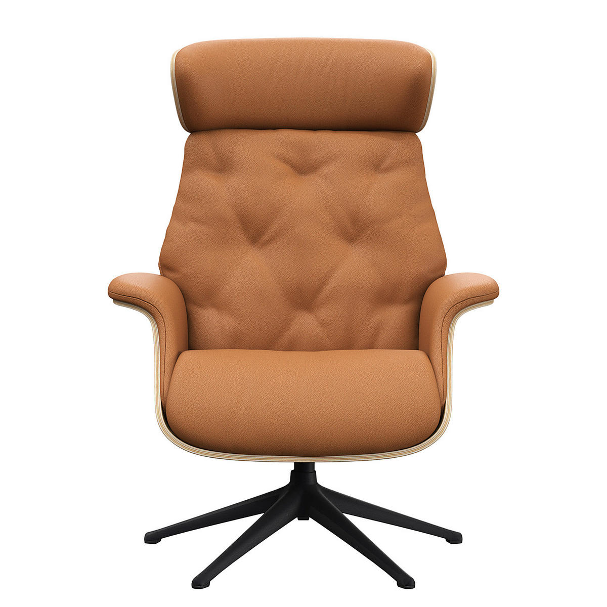 RELAXSESSEL - Echtleder - Cognac/Schwarz, Leder/Metall (83/112/83cm) - home24