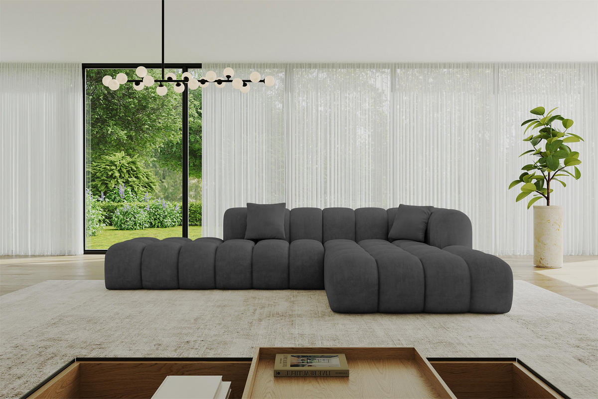 ECKSOFA Ottomane Rechts OLEA-L2 - 289x176x71 cm Anthrazit - Anthrazit/Schwarz, Holzwerkstoff/Kunststoff (289/176cm) - ALTDECOR