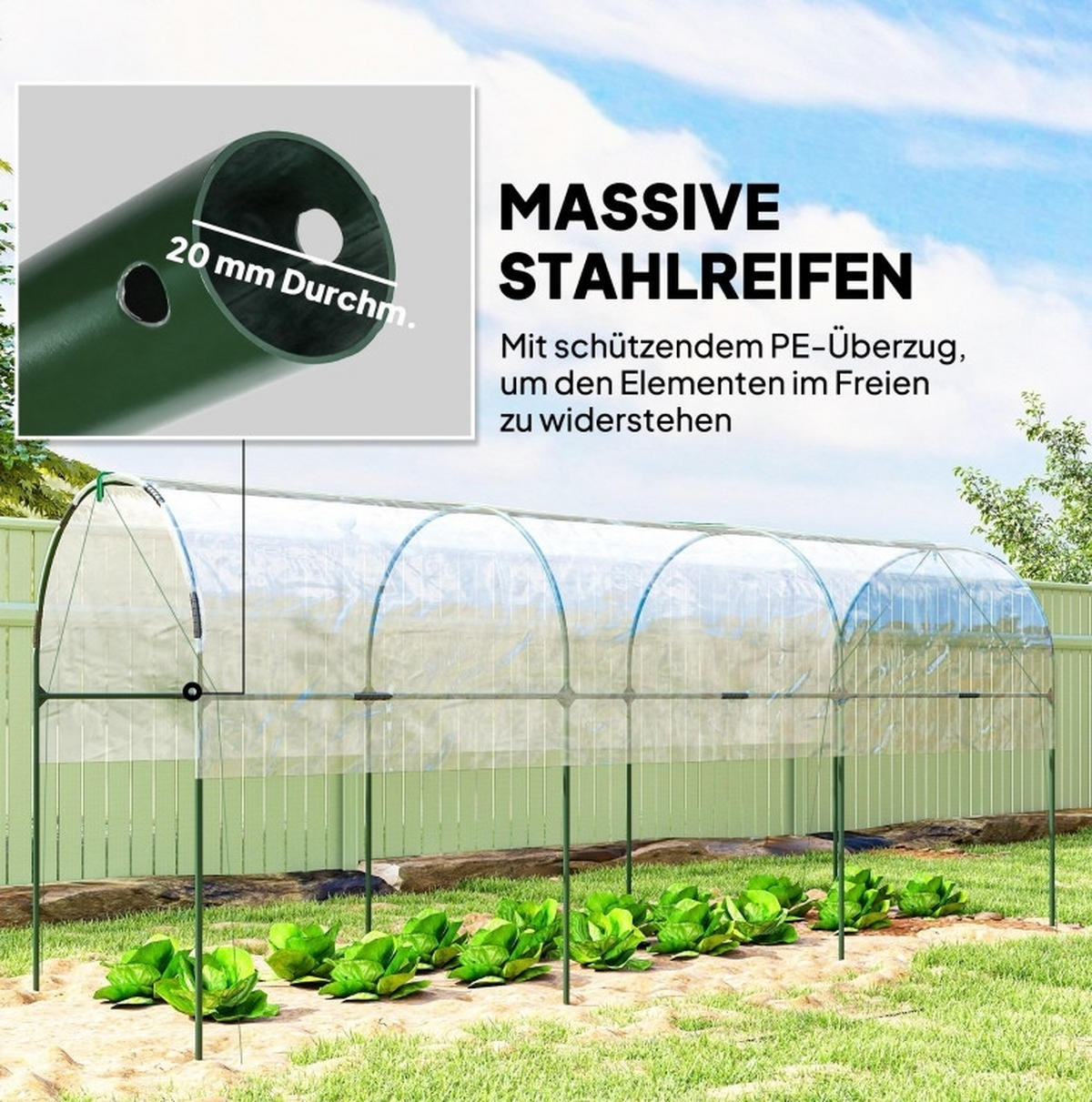 GEWÄCHSHAUS aus Edelstahl 400x123x171 cm in Transparent mit Erdspießen - Transparent, Metall (123/171/400cm) - Modfu