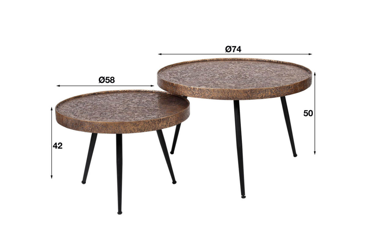 COUCHTISCH-SET ARINOS Bronze Metall - Schwarz/Bronzefarben, Metall (74/74/50cm) - KAWOLA