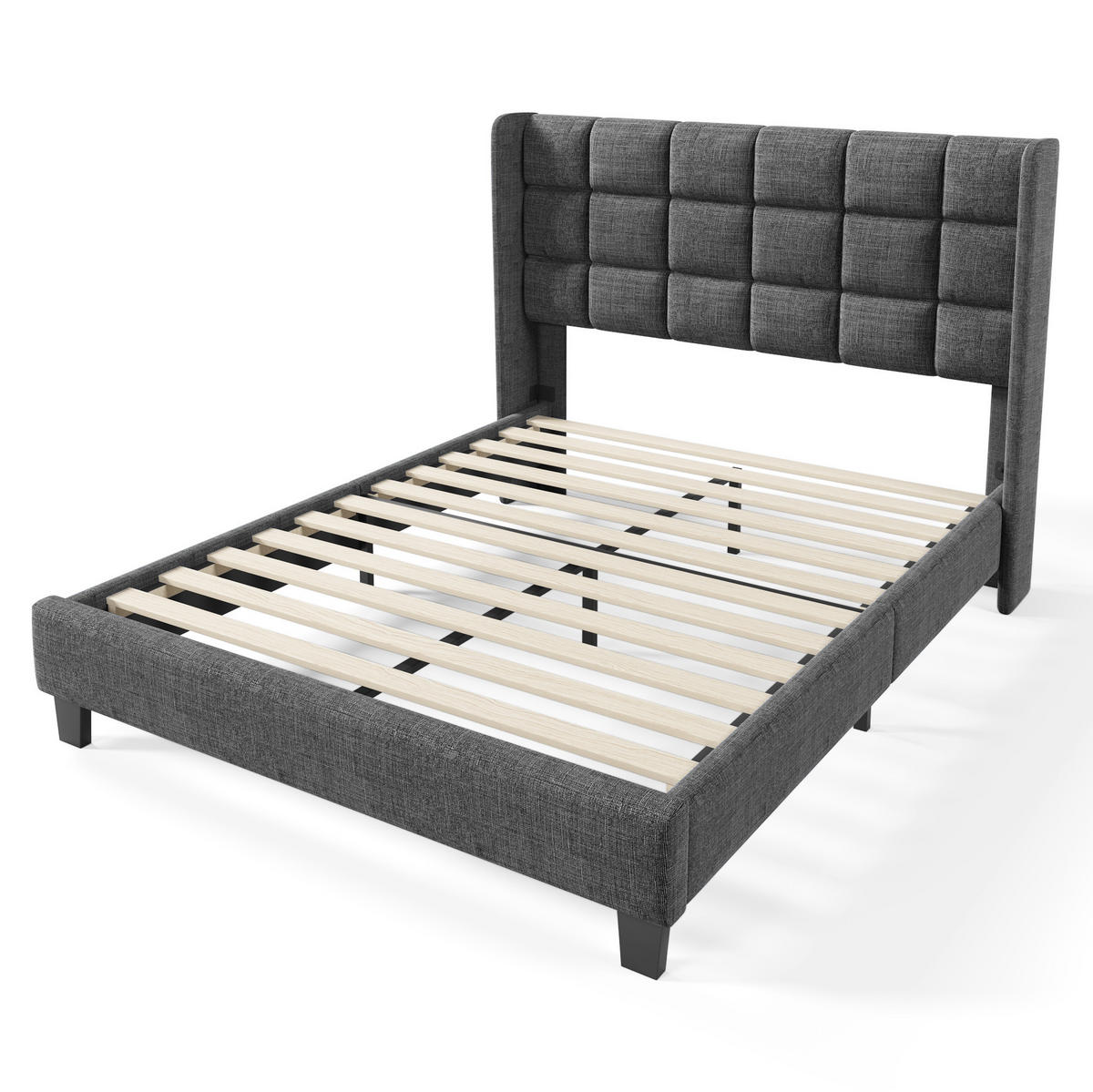 POLSTERBETT 140/200 cm Grau aus Leinen mit Lattenrost - Grau, Textil (140/200cm) - OKMYHOME