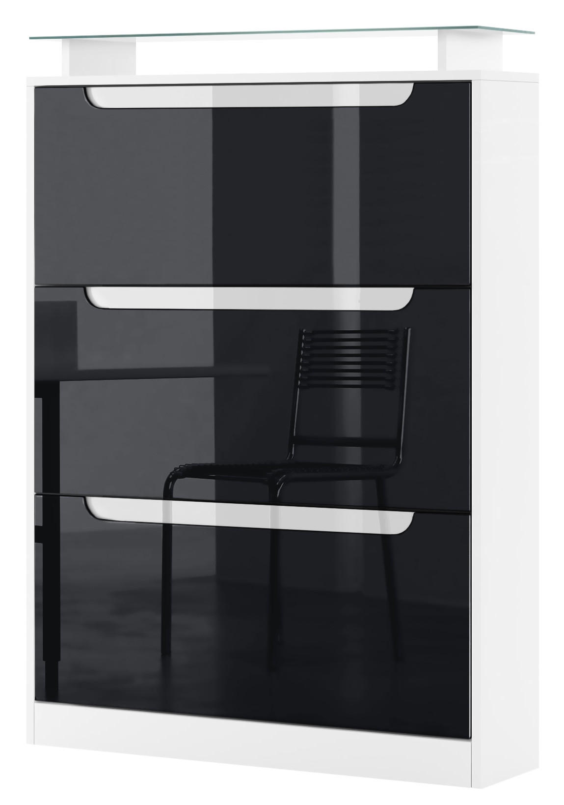Vladon Schuhschrank Schwarz Hochglanz 89x128x23 cm