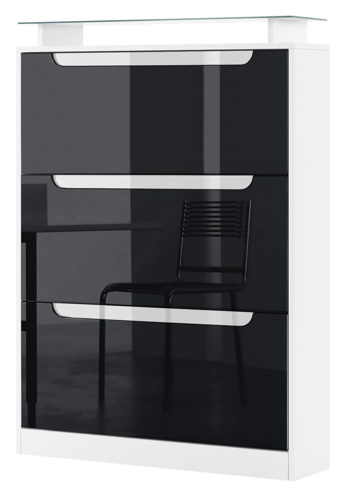 SCHUHSCHRANK Space Schwarz Hochglanz / Weiß Hochglanz - Schwarz Hochglanz, Holzwerkstoff (89/128/23cm) - Vladon