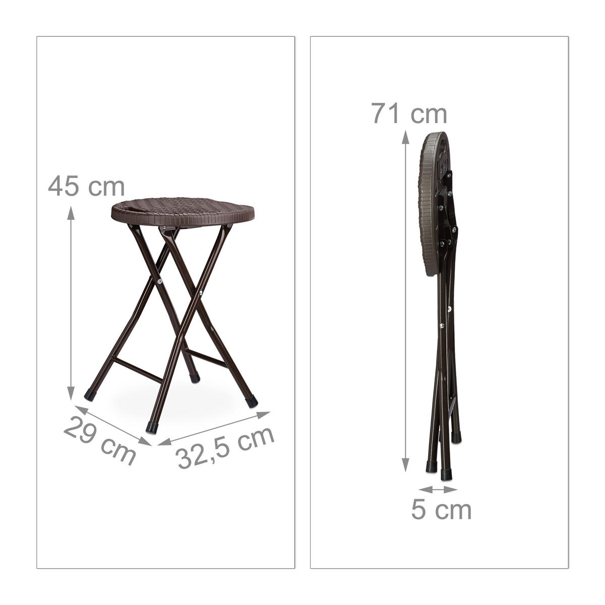 KLAPPHOCKER - Dunkelbraun, Kunststoff/Metall (33/45/29cm) - Relaxdays