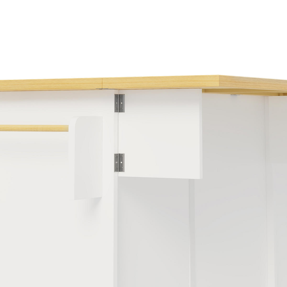 SERVIERWAGEN in Weiß Kücheninsel mit klappbarer Arbeitsplatte und Rollen für Küchen, B120/T45 (70)/H92cm - Weiß/Naturfarben, Holzwerkstoff (120/92/70cm) - STILVORA
