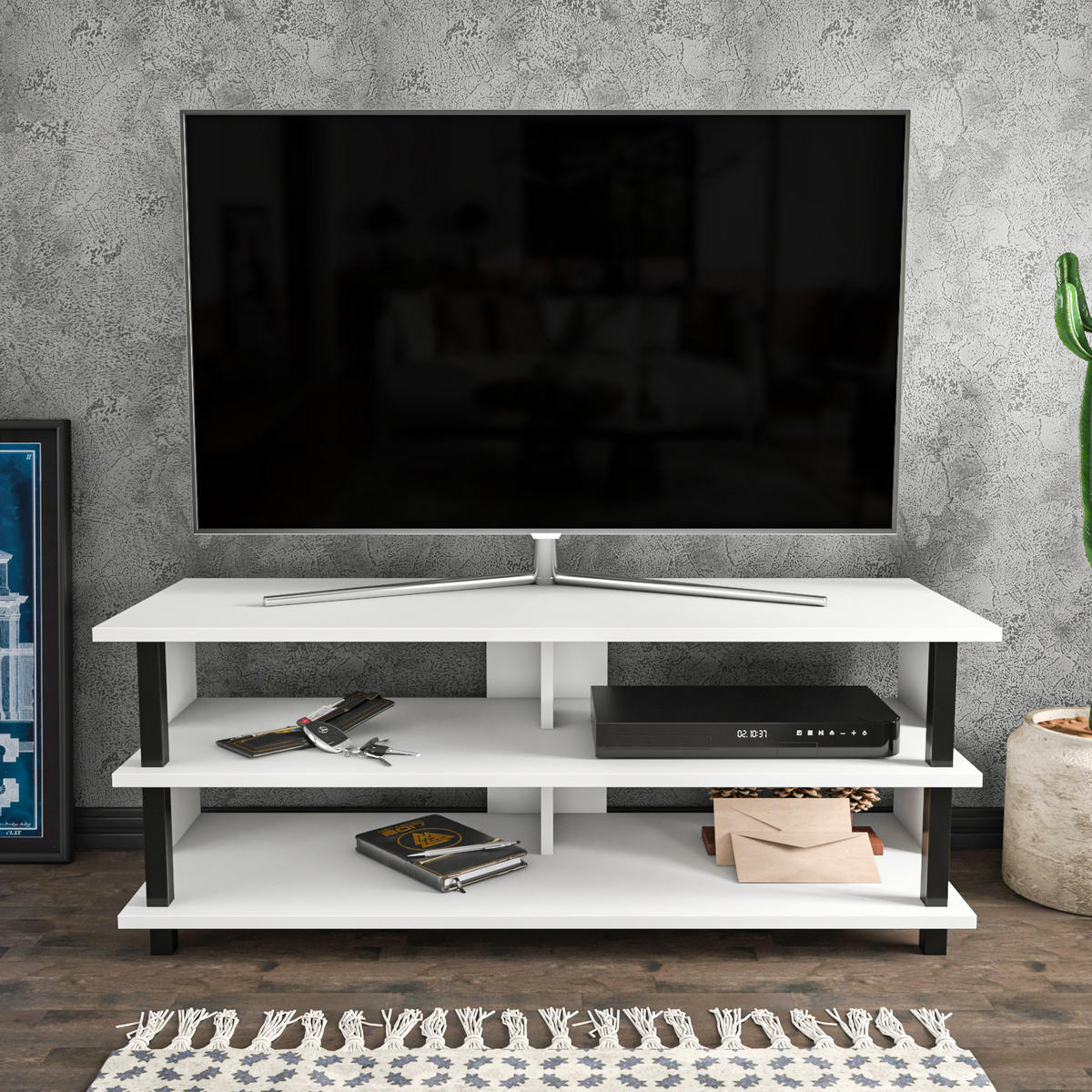 TV Board Pueblo Schwarz-Weiß - Schwarz/Weiß, Holzwerkstoff (120/47/45cm) - Decorotika