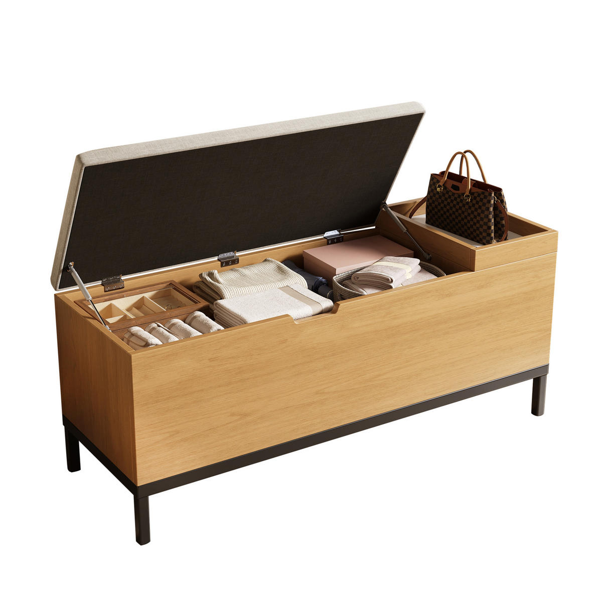 SCHUHSCHRANK 115/40/49,5 cm in Natur mit Stauraum und gepolsterter Sitzfläche - Naturfarben, Holzwerkstoff (115/40/49.5cm) - BEAOK