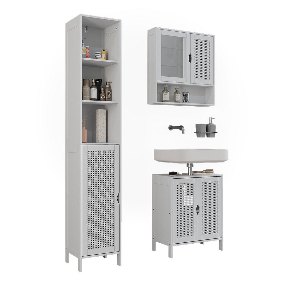 KOUPELNOVÝ NÁBYTEK Liora, Bílá, 3 díly - bílá, kompozitní dřevo (48/60/29cm) - Vicco
