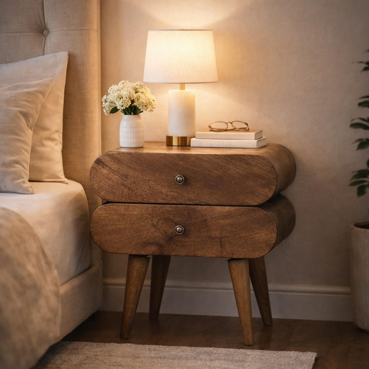 NACHTTISCH Schlank, 2 Schubladen in Braun - Dunkelbraun/Messingfarben, Holz/Metall (45/50/35cm) - Artisan Furniture