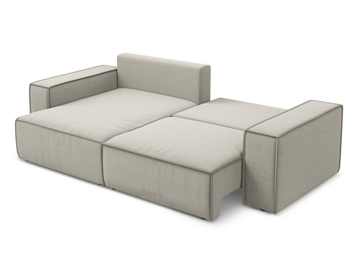 ECKSOFA mit Schlaffunktion Samt Stoff Creme - Perlmutt/Creme, Kunststoff/Textil (148/257cm) - Makamii