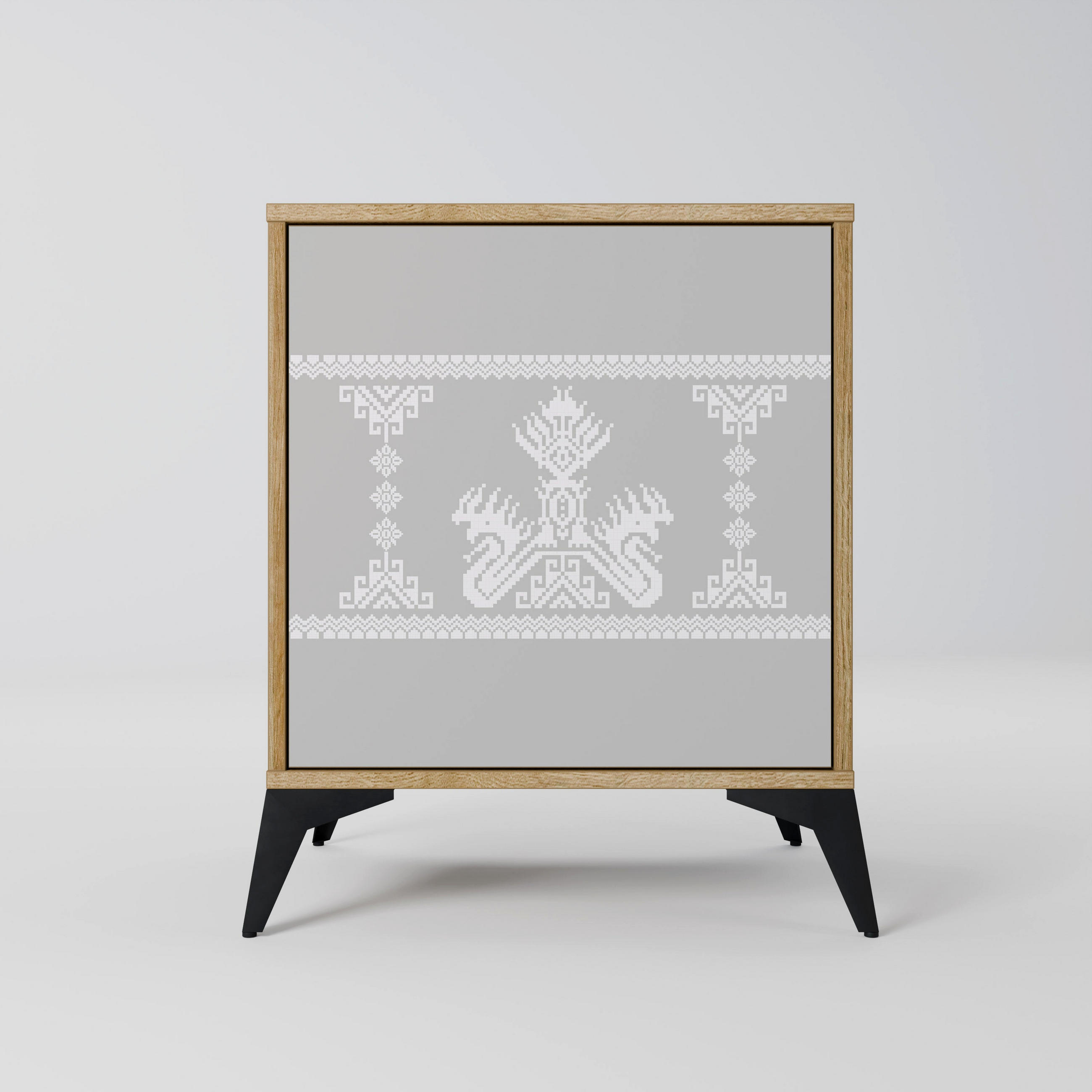 SIDEBOARD THAI GRAY, Eichefarben, 57,5x42x70,5 cm, Schwarze Metall-Sternfüße - Eichefarben/Multicolor, Holzwerkstoff/Metall (57.5/70.5/42cm) - SpaceRebels