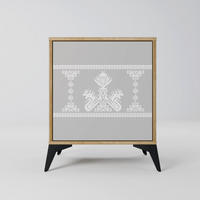 SIDEBOARD THAI GRAY, Eichefarben, 57,5x42x70,5 cm, Schwarze Metall-Sternfüße - Eichefarben/Multicolor, Holzwerkstoff/Metall (57.5/70.5/42cm) - SpaceRebels