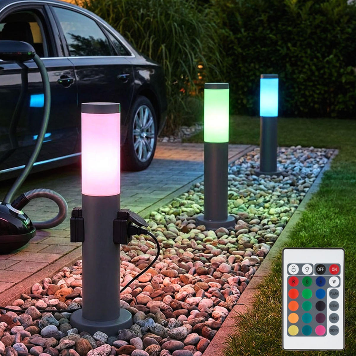 RGB LED WEGELEUCHTE BOSTON Anthrazit Edelstahl 3er Set - Anthrazit, Metall (12.7/12.7/45cm) - Globo Lighting